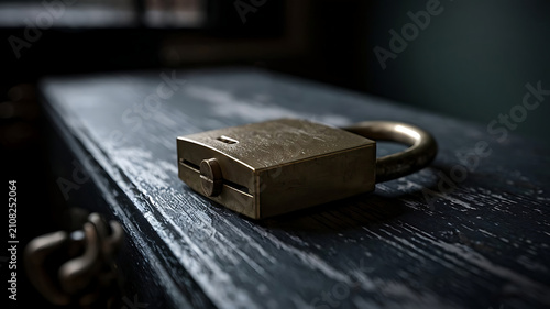 Antique padlock resting on weathered wood a symbol of security and time