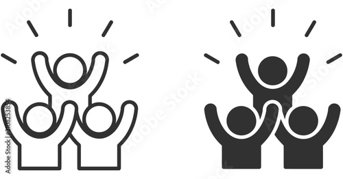 Group happy people icons representing joy friendship celebration teamwork social connection and positive work relationships, vector design.