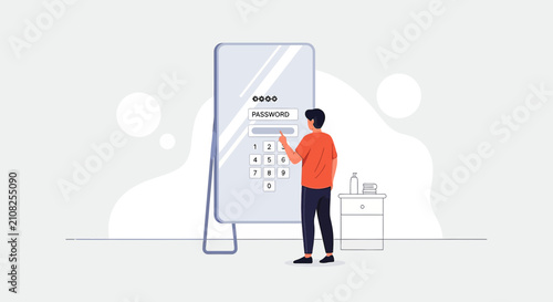 Man entering password on digital screen, security concept