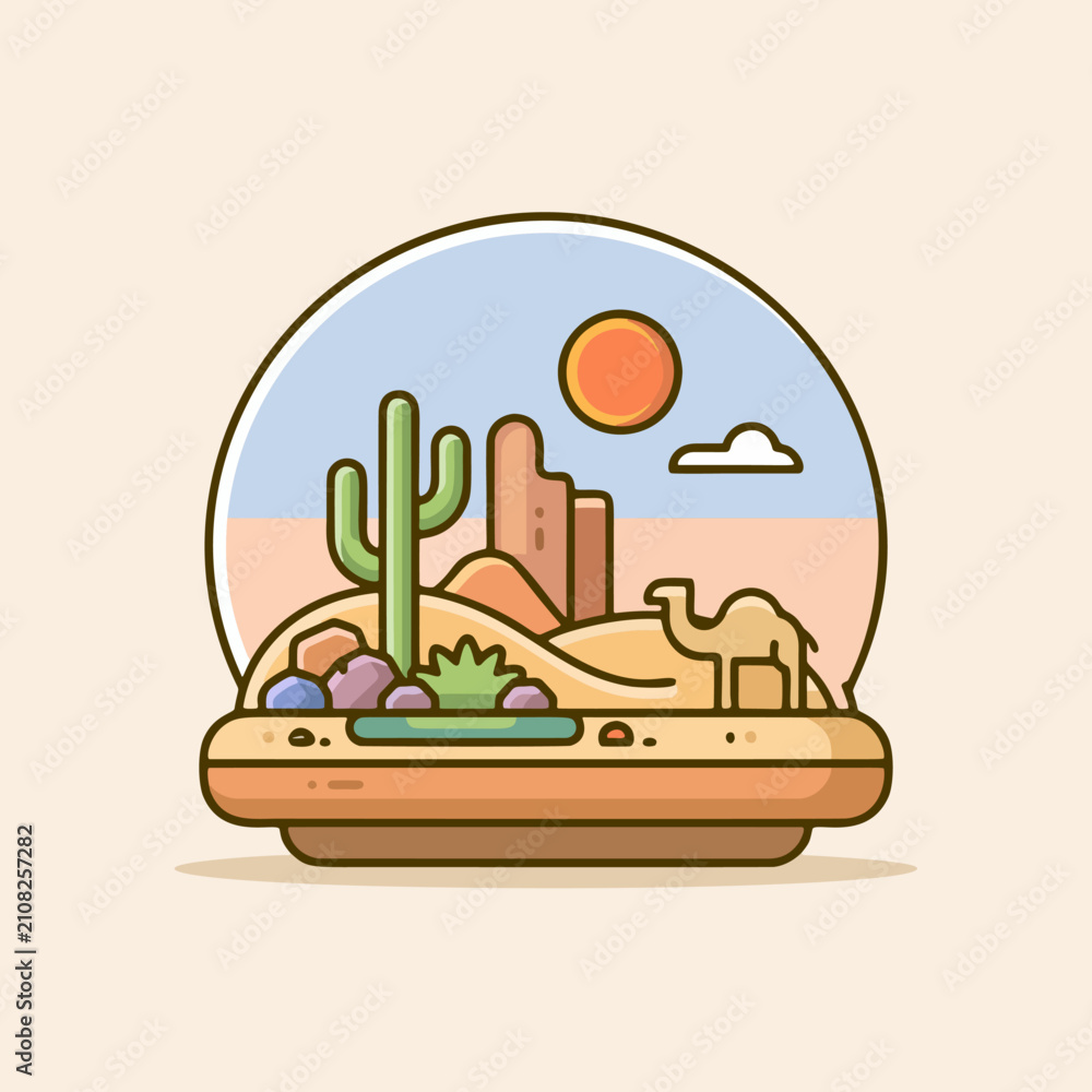 Fototapeta premium Cute Desert Ecosystem Floating Island Flat Vector Icon Illustration