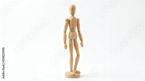 Obraz w ramie Wooden mannequin figurine standing on a round base illustration