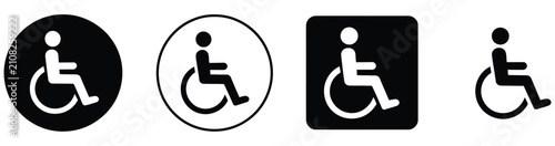 Handicapped sign icons representing accessibility wheelchair assistance disability parking mobility and inclusive public facilities, vector design.