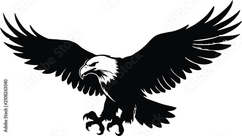 Canvastavla Majestic bald eagle vector, flying bird of prey silhouette, black eagle mascot i