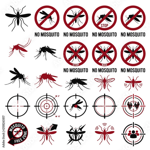 Foto Mosquito Icons and Symbols for Pest Control and Warning Signs