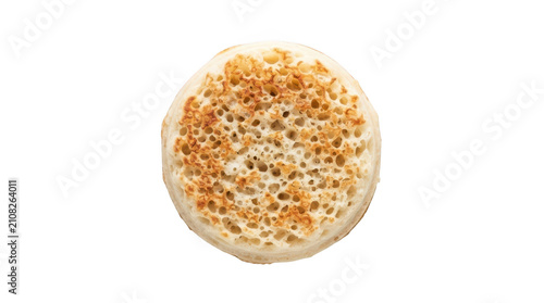 Top view of a freshly toasted crumpet isolated on transparent background