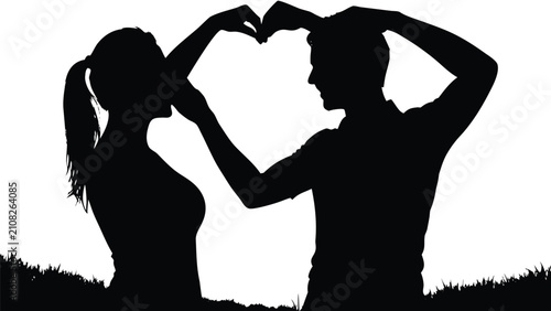 Love's Silhouette: A silhouetted couple forms a heart shape with their hands against a bright background, symbolizing romance and connection.