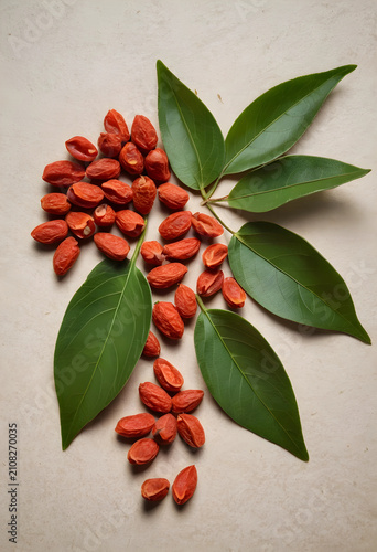 Dried goji berries with gre...