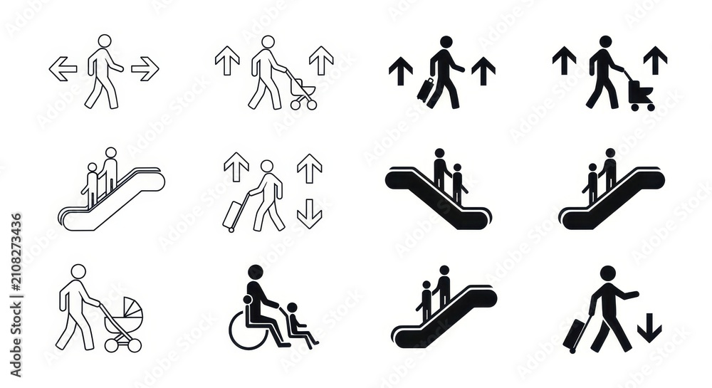 Fototapeta premium Collection of black and white pedestrian and accessibility icons.