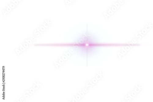 Cyan circular lens flare crossed by a vivid magenta beam isolated on transparent background