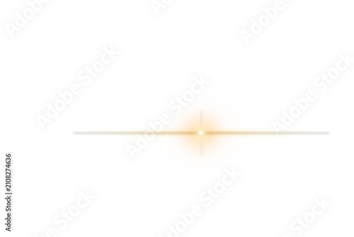 Orange lens flare with a broad golden beam isolated on transparent background