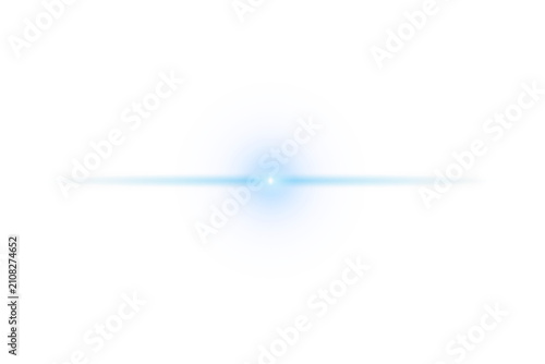 Blue circular lens flare with a cyan beam isolated on transparent background