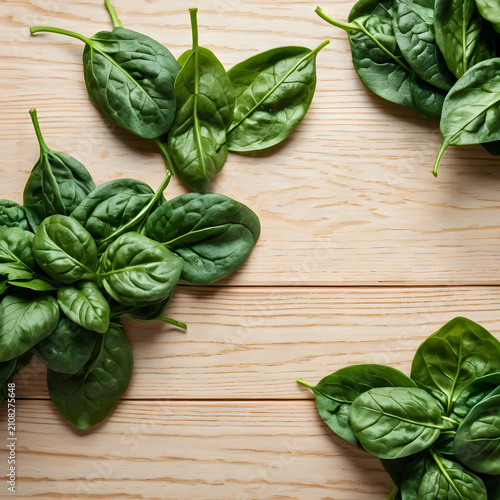 Fresh spinach leaves on lig...