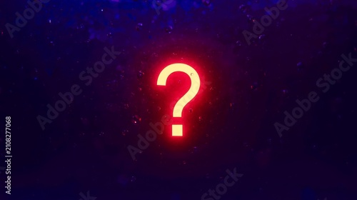 Red glow outlines a question mark against a dark, starry backdrop