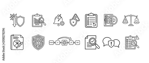 Foto Risk Management Flat Line Art Icons Collection on Transparent Background, risk m