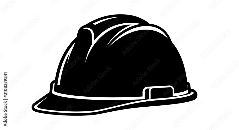 Fototapeta premium A black construction helmet silhouette against a white background showcasing safety equipment protection silhouette headgear worker workplace