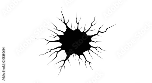 Canvas Print Cracked surface with radiating fissures a dark silhouette against a white backgr