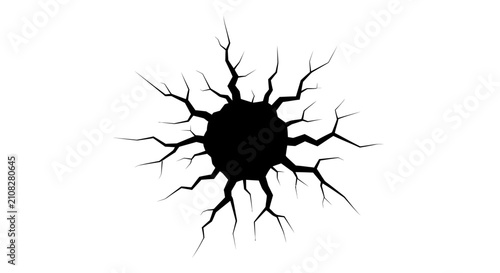 Bild auf Leinwand Cracked surface with radiating fractures a dark silhouette against a white backg