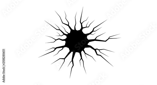 Foto Cracked surface shape with radiating fractures a black silhouette against a whit