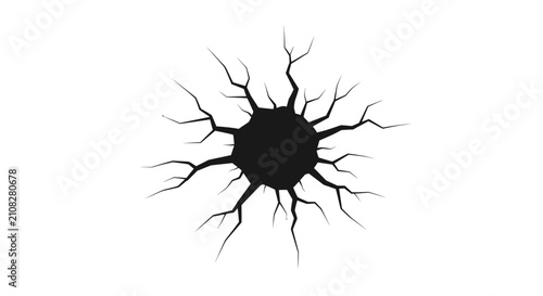 Konstfotografi Fractured surface with radiating cracks a dark silhouette against a white backgr