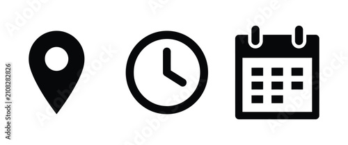 Canvastavla calendar symbol trio location pin clock calendar date planning icons