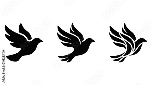 Fotografie Flock of birds flying in formation against white background