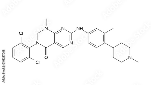 Fotografie zedoresertib molecule, structural chemical formula, ball-and-stick model, isolat