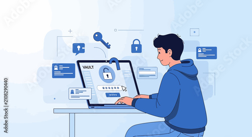 Cybersecurity, online safety, password protection, data security, user login screen