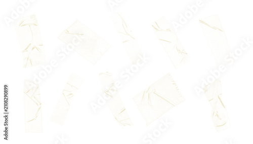 Collection of small transparent adhesive tape bits and varied scotch stickers.