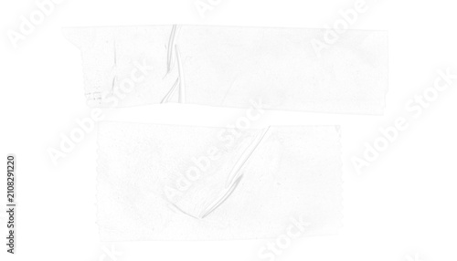 Transparent adhesive tape strips and wrinkled plastic stickers on checker background.