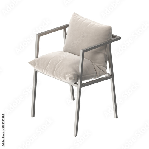 Canvas Print Modern armchair with plush cushions and sleek metal frame on white background