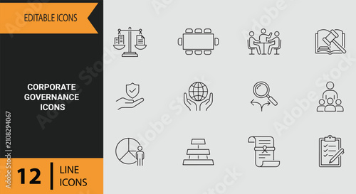 Corporate Governance Icons Outline Fine Line Art Elements for Company Policy Legal Compliance and Ethics
