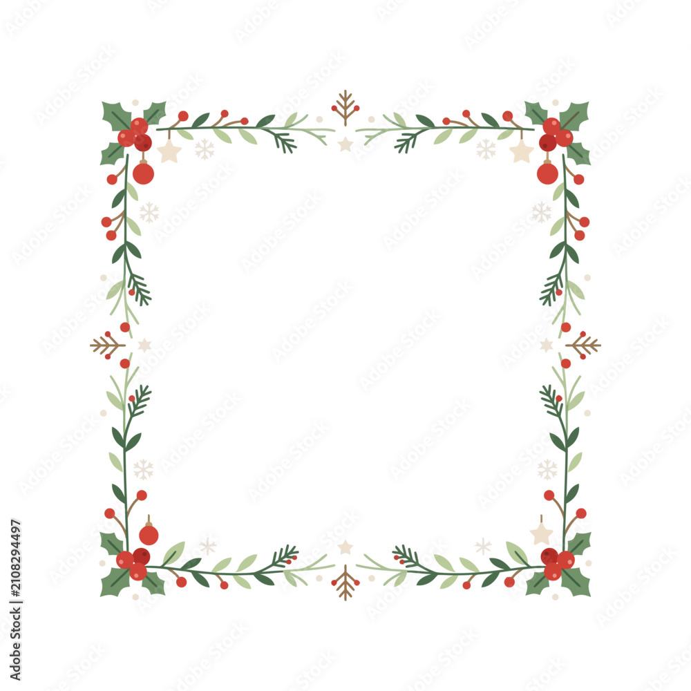 Fototapeta premium Christmas Floral Square Frame Vector