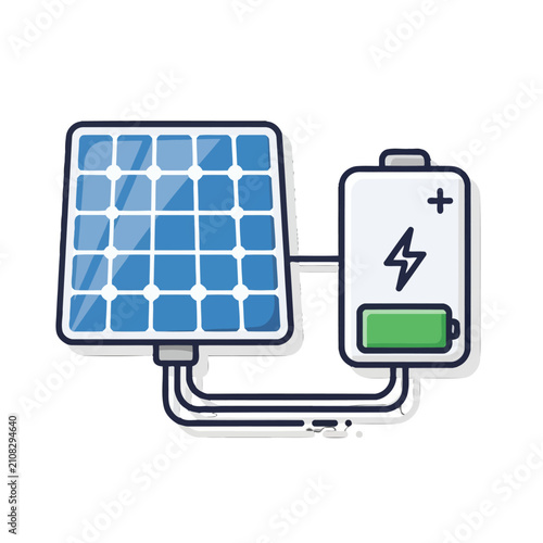 A solar panel connected to a battery for renewable energy storage