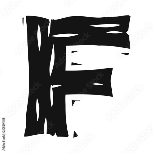 Hand Carved Letter F Woodcut Style Block Print Illustration