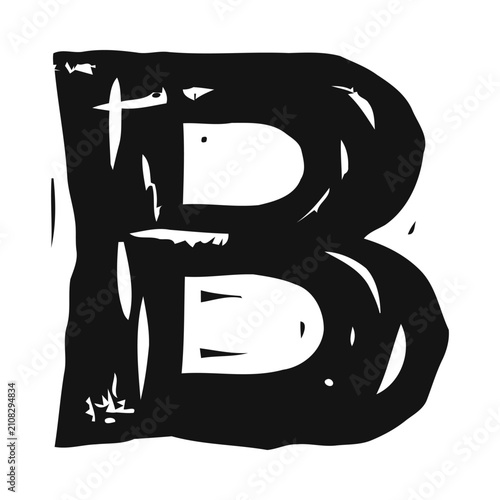 Hand-Drawn Woodcut Style Capital Letter B Illustration
