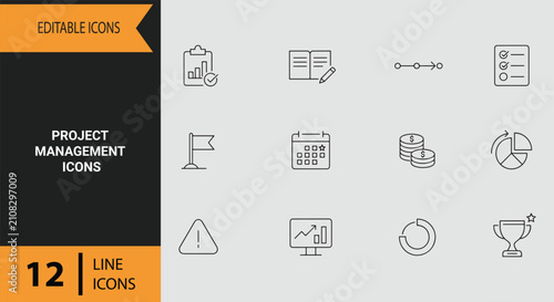 Project Management Icons Outline Clean Line Art Symbols for Task Delegation Agile Planning and Deadline Management