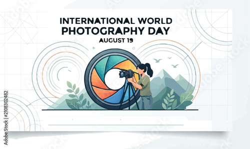 Fotografía International world photography day illustration with photographer and mountain
