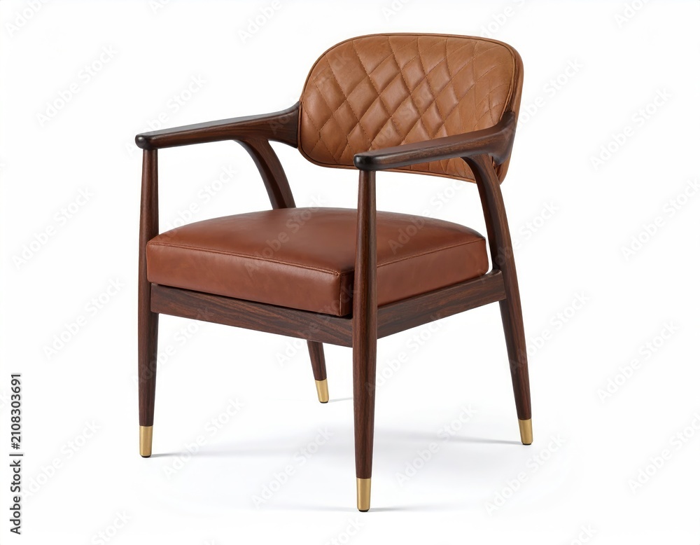 Obraz premium Elegant armchair with quilted brown leather and dark wood frame