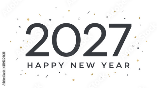 Foto Happy New Year 2027: A festive graphic displays 2027 HAPPY NEW YEAR with confetti and glitter, symbolizing new beginnings and celebration