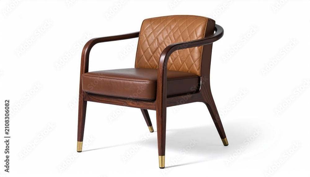 Obraz premium Elegant wood armchair with diamond-stitched brown leather seat and back