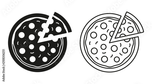 Foto Pizza With Missing Slice Black And White Line Illustration