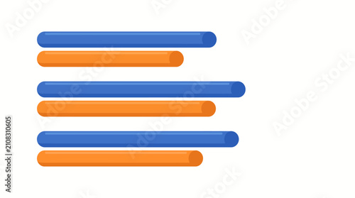 Foto Bar chart graphic displays comparative data trends using stacked horizontal blue and orange segments