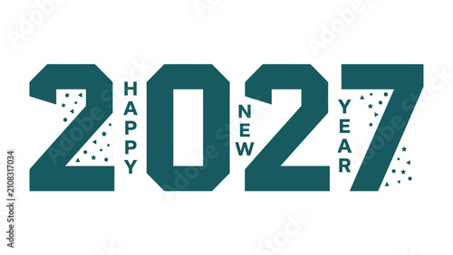 Canvas Print New Year 2027 Celebration Graphic: Bold teal numerals announce the arrival of the new year 2027, accompanied by festive dots and the Happy New Year greeting