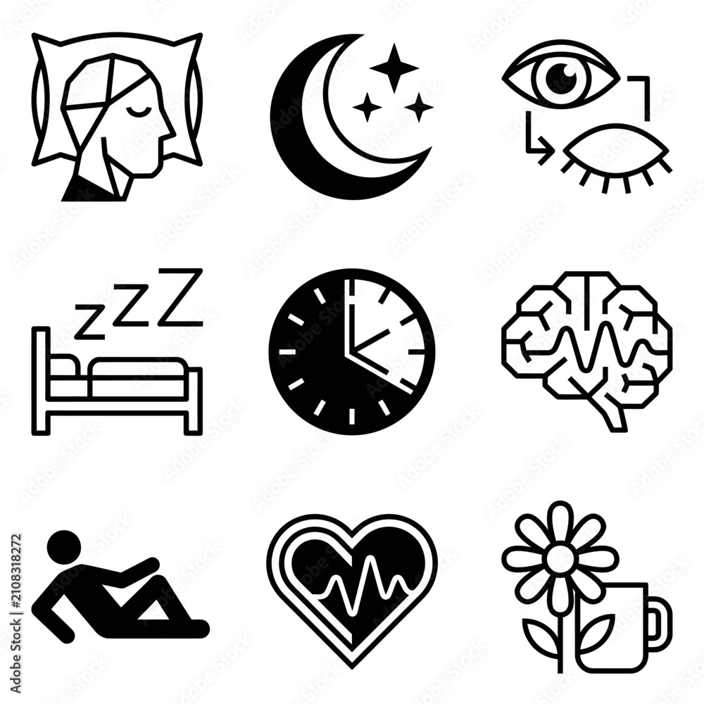 Fototapeta premium Minimalist Sleep and Rest Symbols Collection for Night and Relaxation Themes.