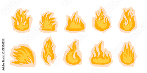 Fotografie Fire Flame Sticker Set in Hand Drawn Style