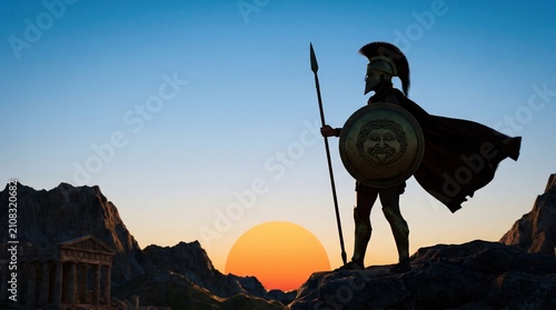 Ancient Greek Warrior at Sunset