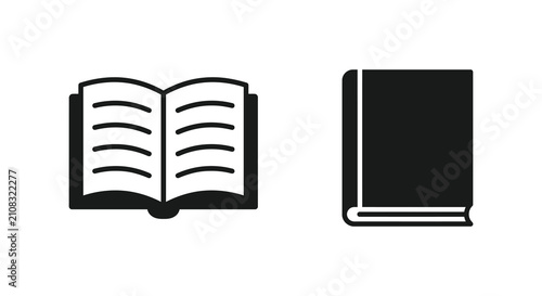 Tableau sur toile Open book and closed hardcover book silhouette on a white background