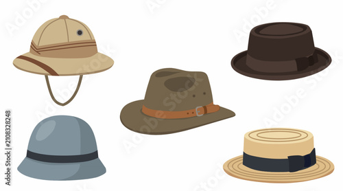Canvastavla Vintage Adventure and Classic Men Hat Collection in Flat Vector Illustration for