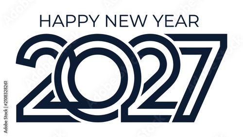 Foto Happy New Year 2027 Graphic: A stylized graphic design announcing Happy New Year 2027 in bold, modern typography, perfect for festive greetings and seasonal promotions