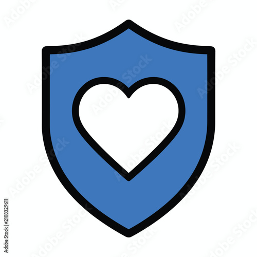 Blue square with white heart symbol, minimalist heart symbol geometric shape simple flat color